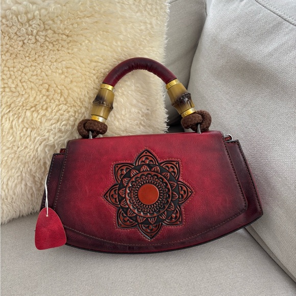 Handmade Handbags - Red leather handmade handbag new